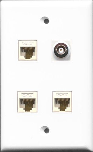 RiteAV 1 Port BNC 3 Port Cat6 Ethernet White Wall Plate