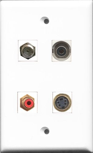 RiteAV 1 Port RCA Red and 1 Port Coax Cable TV- F-Type and 1 Port S-Video and 1 Port 3.5mm Wall Plate