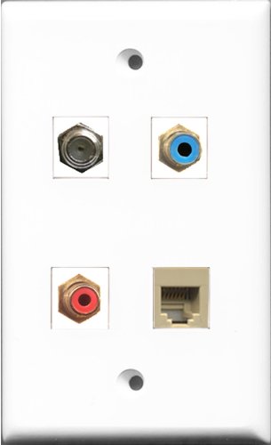 RiteAV 1 Port RCA Red and 1 Port RCA Blue and 1 Port Coax Cable TV- F-Type and 1 Port Phone RJ11 RJ12 Beige Wall Plate