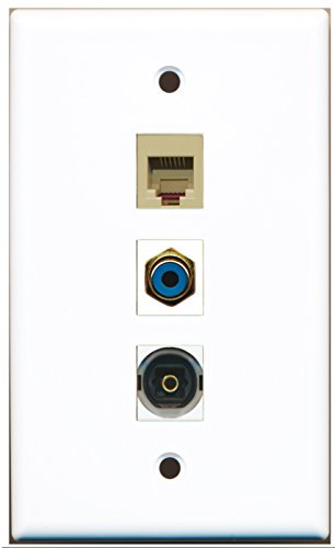 RiteAV - 1 Port RCA Blue and 1 Port Phone RJ11 RJ12 Beige and 1 Port Toslink Wall Plate