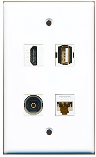 RiteAV - 1 Port HDMI 1 Port USB A-A 1 Port Toslink 1 Port Cat6 Ethernet White Wall Plate