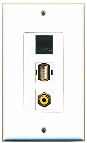 RiteAV - 1 Port RCA Yellow and 1 Port USB A-A and 1 Port Cat5e Ethernet Black Decorative Wall Plate Decorative