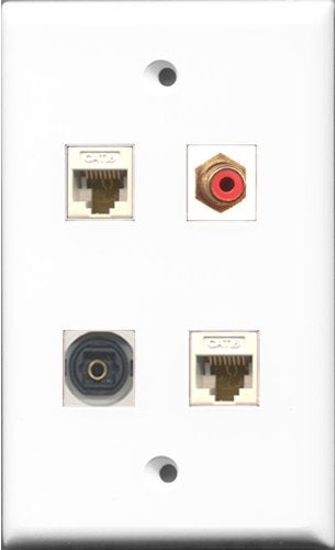 RiteAV 1 Port RCA Red and 1 Port Toslink 2 Port Cat6 Ethernet White Wall Plate