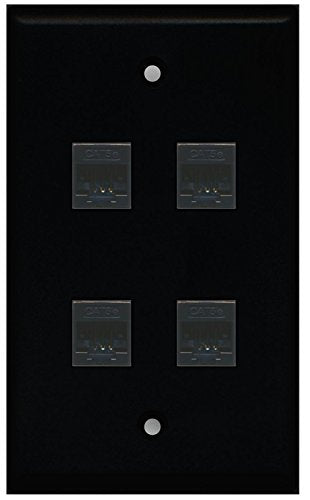 RiteAV (1 Gang Flat) 4 Cat5e Black Wall Plate Black
