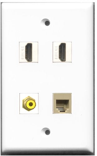 RiteAV - 2 Port HDMI 1 Port RCA Yellow 1 Port Phone RJ11 RJ12 Beige Wall Plate