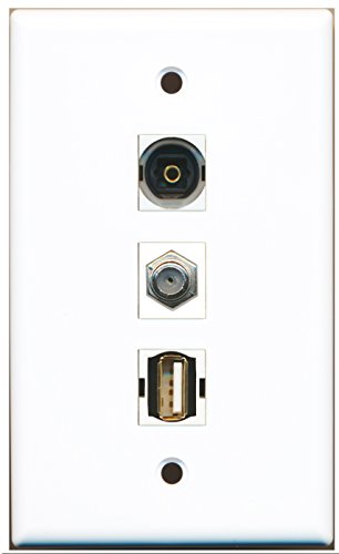 RiteAV - 1 Port Coax Cable TV- F-Type and 1 Port USB A-A and 1 Port Toslink Wall Plate