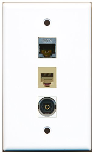 RiteAV - 1 Port Phone RJ11 RJ12 Beige and 1 Port Shielded Cat6 Ethernet and 1 Port Toslink Wall Plate