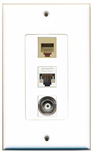RiteAV - 1 Port Phone RJ11 RJ12 Beige and 1 Port BNC and 1 Port Cat5e Ethernet White Decorative Wall Plate
