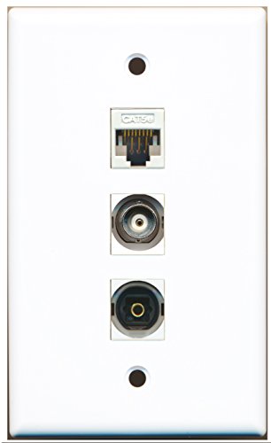 RiteAV - 1 Port Toslink and 1 Port BNC and 1 Port Cat5e Ethernet White Wall Plate