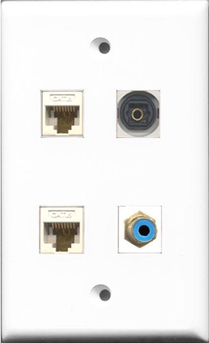 RiteAV 1 Port RCA Blue and 1 Port Toslink 2 Port Cat6 Ethernet White Wall Plate