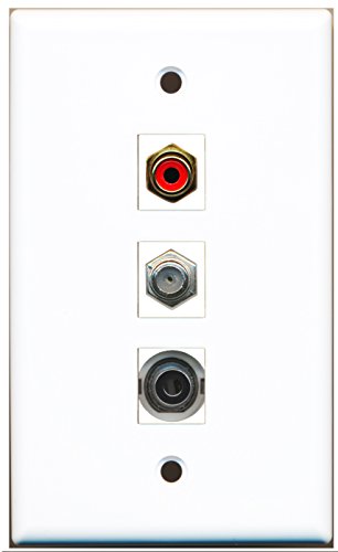 RiteAV - 1 Port RCA Red and 1 Port Coax Cable TV- F-Type and 1 Port 3.5mm Wall Plate