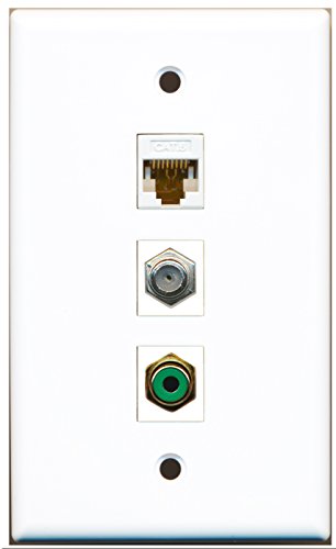 RiteAV - 1 Port RCA Green and 1 Port Coax Cable TV- F-Type and 1 Port Cat6 Ethernet White Wall Plate
