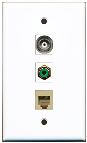 RiteAV - 1 Port RCA Green and 1 Port Phone RJ11 RJ12 Beige and 1 Port BNC Wall Plate