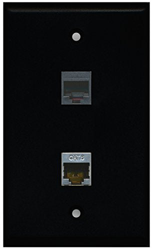 RiteAV - Black 1 Port Phone Black 1 Port Shielded Cat6 Ethernet Wall Plate