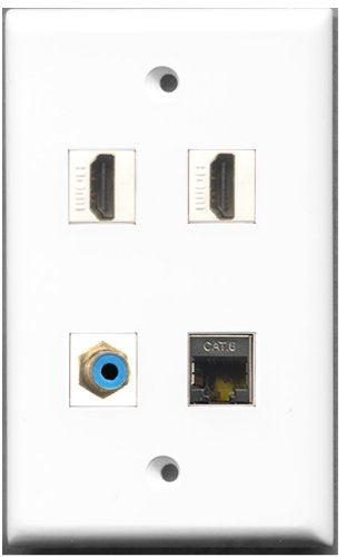 RiteAV - 2 Port HDMI 1 Port RCA Blue 1 Port Shielded Cat6 Ethernet Wall Plate