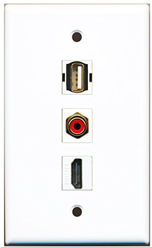 RiteAV - 1 Port HDMI and 1 Port RCA Red and 1 Port USB A-A Wall Plate