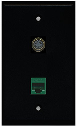 RiteAV - Black 1 Port S-Video 1 Port Cat6 Ethernet Green Wall Plate