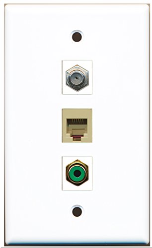 RiteAV - 1 Port RCA Green and 1 Port Coax Cable TV- F-Type and 1 Port Phone RJ11 RJ12 Beige Wall Plate