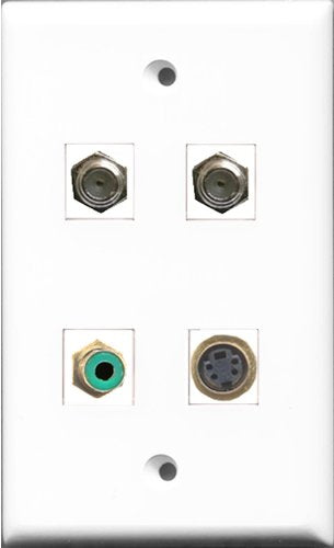 RiteAV 1 Port RCA Green 2 Port Coax Cable TV- F-Type and 1 Port S-Video Wall Plate