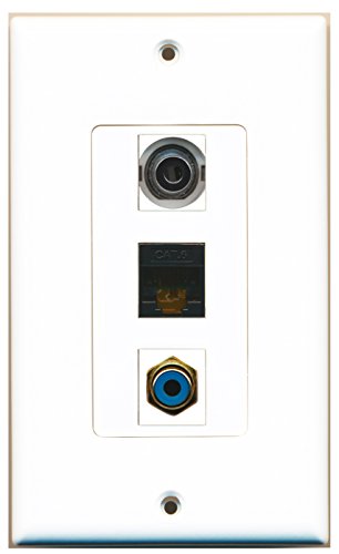 RiteAV - 1 Port RCA Blue and 1 Port 3.5mm and 1 Port Cat6 Ethernet Black Decorative Wall Plate Decorative