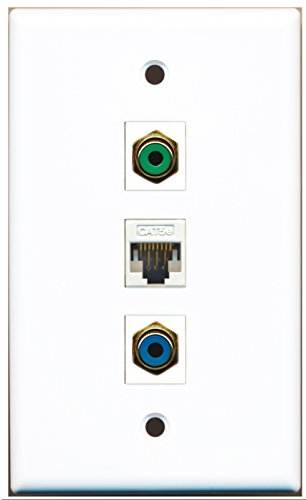 RiteAV - 1 Port RCA Green and 1 Port RCA Blue and 1 Port Cat5e Ethernet White Wall Plate