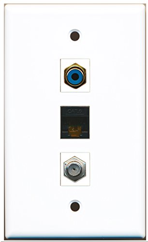 RiteAV - 1 Port RCA Blue and 1 Port Coax Cable TV- F-Type and 1 Port Cat6 Ethernet Black Wall Plate
