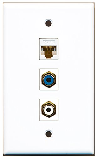 RiteAV - 1 Port RCA White and 1 Port RCA Blue and 1 Port Cat6 Ethernet White Wall Plate