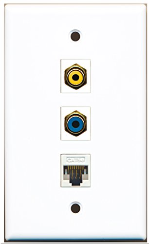 RiteAV - 1 Port RCA Yellow and 1 Port RCA Blue and 1 Port Cat5e Ethernet White Wall Plate