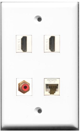 RiteAV - 2 Port HDMI 1 Port RCA Red 1 Port Cat6 Ethernet White Wall Plate