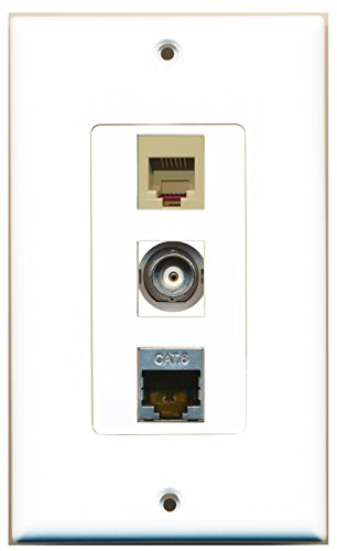 RiteAV - 1 Port Phone RJ11 RJ12 Beige and 1 Port Shielded Cat6 Ethernet and 1 Port BNC Decorative Wall Plate Decorative