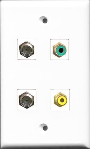 RiteAV 1 Port RCA Yellow and 1 Port RCA Green 2 Port Coax Cable TV- F-Type Wall Plate