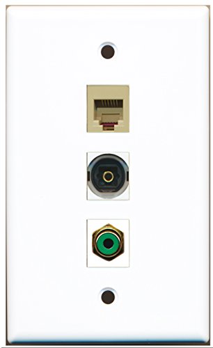 RiteAV - 1 Port RCA Green and 1 Port Phone RJ11 RJ12 Beige and 1 Port Toslink Wall Plate