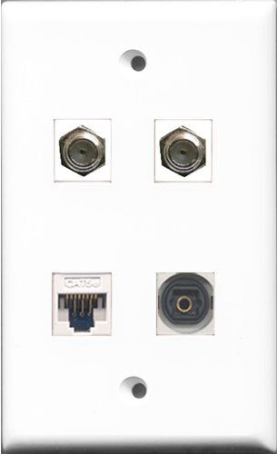 RiteAV - 2 Port Coax Cable TV- F-Type and 1 Port Toslink and 1 Port Cat5e Ethernet White Wall Plate