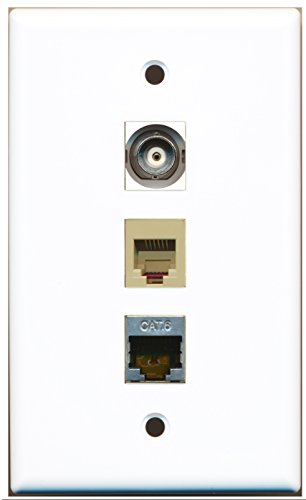 RiteAV - 1 Port Phone RJ11 RJ12 Beige and 1 Port Shielded Cat6 Ethernet and 1 Port BNC Wall Plate