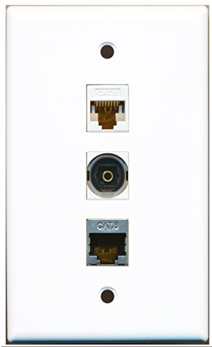 RiteAV - 1 Port Shielded Cat6 Ethernet and 1 Port Toslink and 1 Port Cat6 Ethernet White Wall Plate