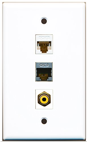 RiteAV - 1 Port RCA Yellow and 1 Port Shielded Cat6 Ethernet and 1 Port Cat6 Ethernet White Wall Plate