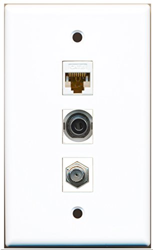RiteAV - 1 Port Coax Cable TV- F-Type and 1 Port 3.5mm and 1 Port Cat6 Ethernet White Wall Plate