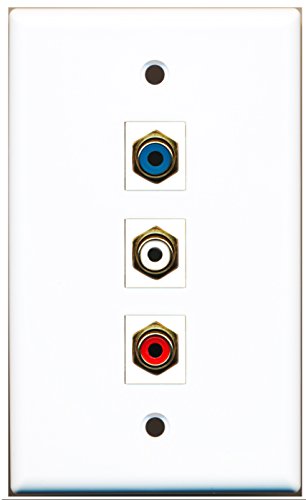 RiteAV - 1 Port RCA Red and 1 Port RCA White and 1 Port RCA Blue Wall Plate