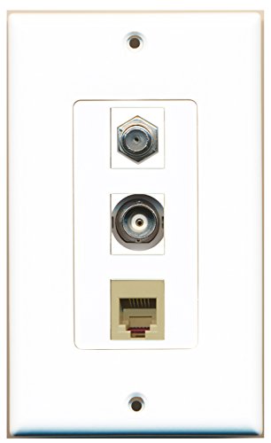 RiteAV - 1 Port Coax Cable TV- F-Type and 1 Port Phone RJ11 RJ12 Beige and 1 Port BNC Decorative Wall Plate Decorative