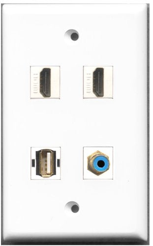 RiteAV - 2 Port HDMI 1 Port RCA Blue 1 Port USB A-A Wall Plate