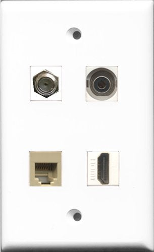 RiteAV 1 Port HDMI and 1 Port Coax Cable TV- F-Type and 1 Port Phone RJ11 RJ12 Beige and 1 Port 3.5mm Wall Plate