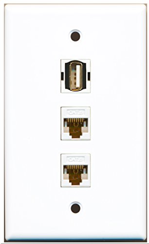 RiteAV - 1 Port USB A-A 2 Port Cat6 Ethernet White Wall Plate