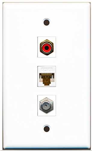 RiteAV - 1 Port RCA Red and 1 Port Coax Cable TV- F-Type and 1 Port Cat6 Ethernet White Wall Plate