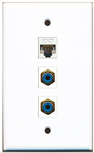 RiteAV - 2 Port RCA Blue and 1 Port Cat5e Ethernet White Wall Plate