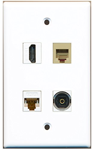 RiteAV - 1 Port HDMI 1 Port Phone RJ11 RJ12 Beige 1 Port Toslink 1 Port Cat6 Ethernet White Wall Plate