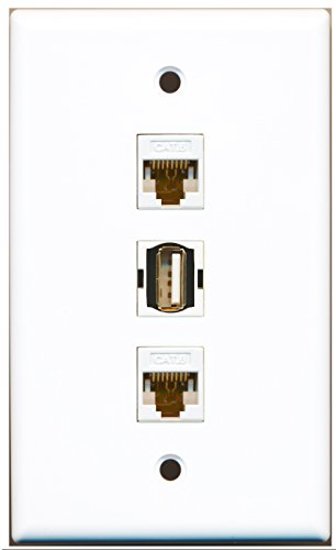 RiteAV - 1 Port USB A-A 2 Port Cat6 Ethernet White Wall Plate