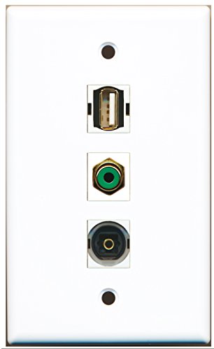 RiteAV - 1 Port RCA Green and 1 Port USB A-A and 1 Port Toslink Wall Plate
