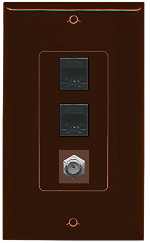 RiteAV - 1 Port Coax Cable TV- F-Type 2 Port Cat5e Ethernet Decorative Wall Plate - Brown