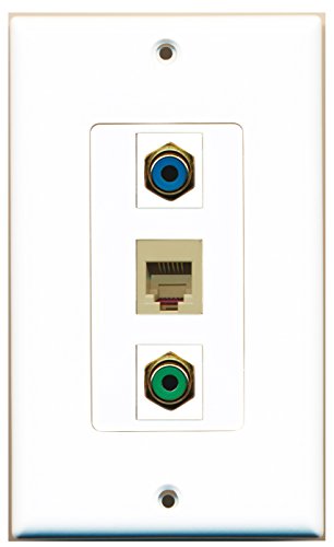 RiteAV - 1 Port RCA Green and 1 Port RCA Blue and 1 Port Phone RJ11 RJ12 Beige Decorative Wall Plate Decorative