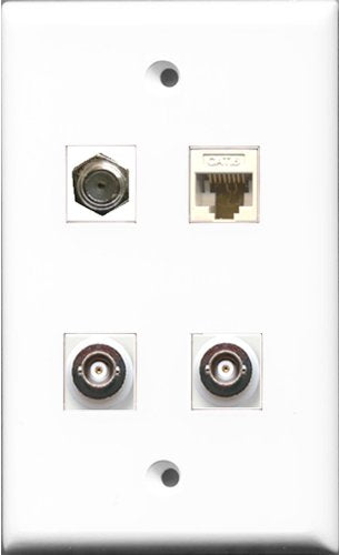 RiteAV 1 Port Coax Cable TV- F-Type 2 Port BNC and 1 Port Cat6 Ethernet White Wall Plate